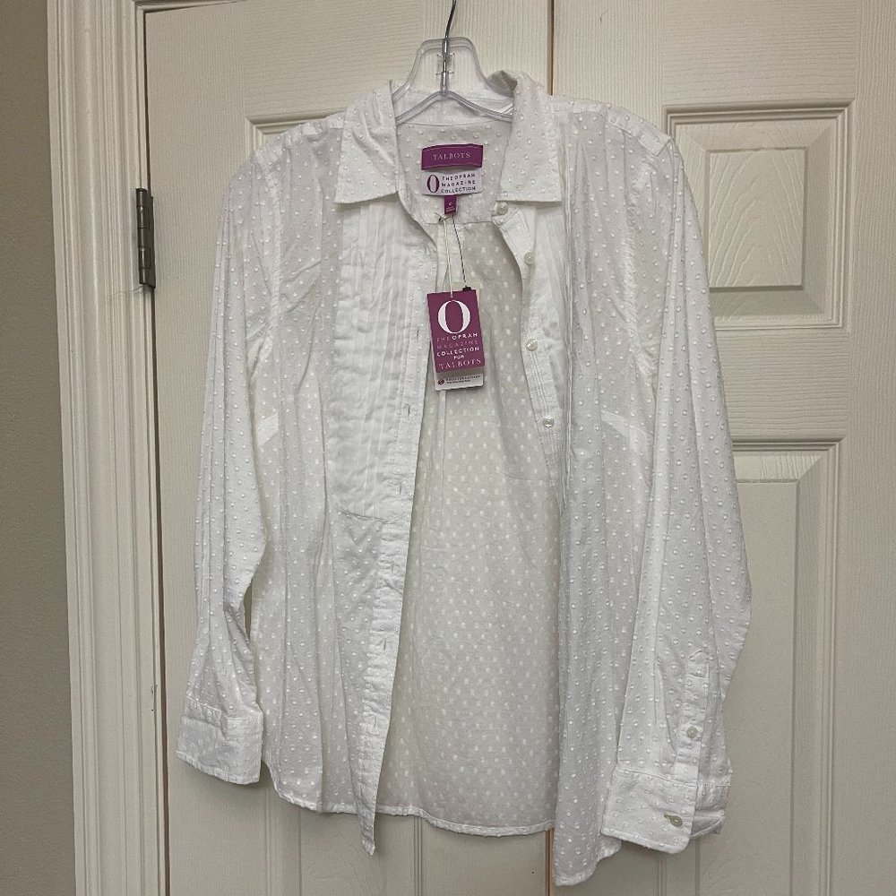 Talbots Women White Swiss Dot Blouse, Size 10, NWT